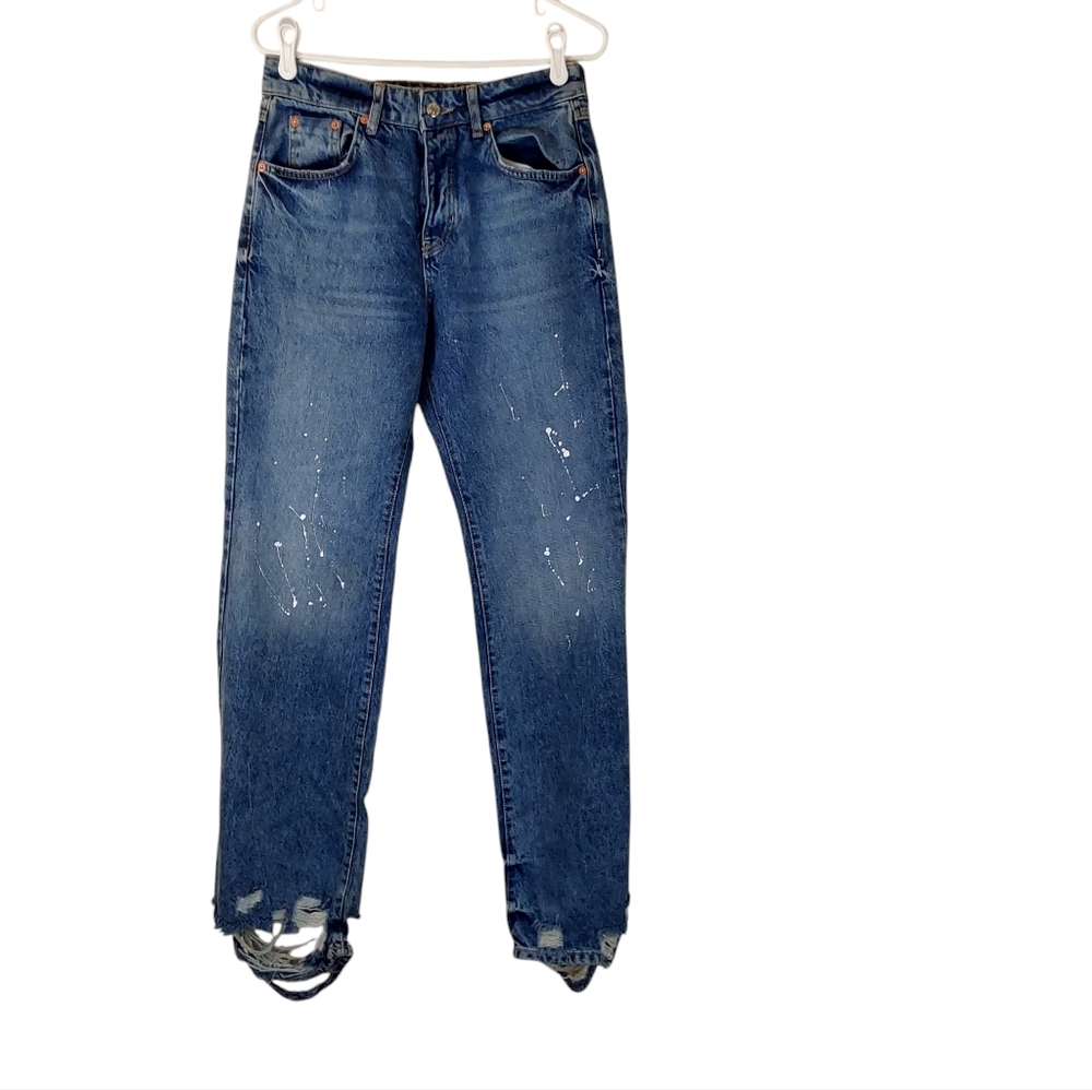We The Free twenty-eight Paint Splatter, Distressed Hem Jeans